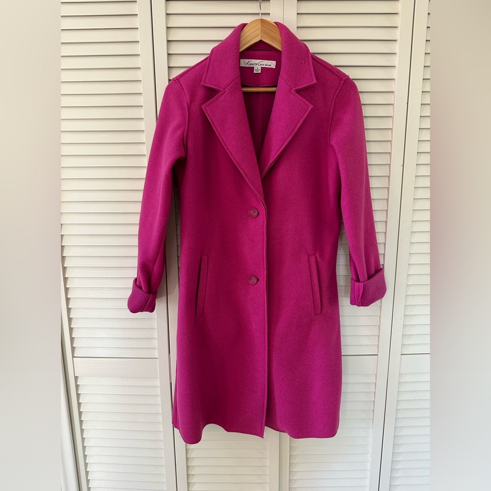 Pink coat. Fashionista type. Stylish. Dresses you up. Light in weight.